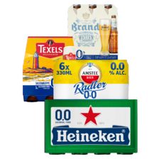 Alle soorten O.O% van
Heineken, Amstel, Brand,
Affligem, Apple Bandit
of Texels